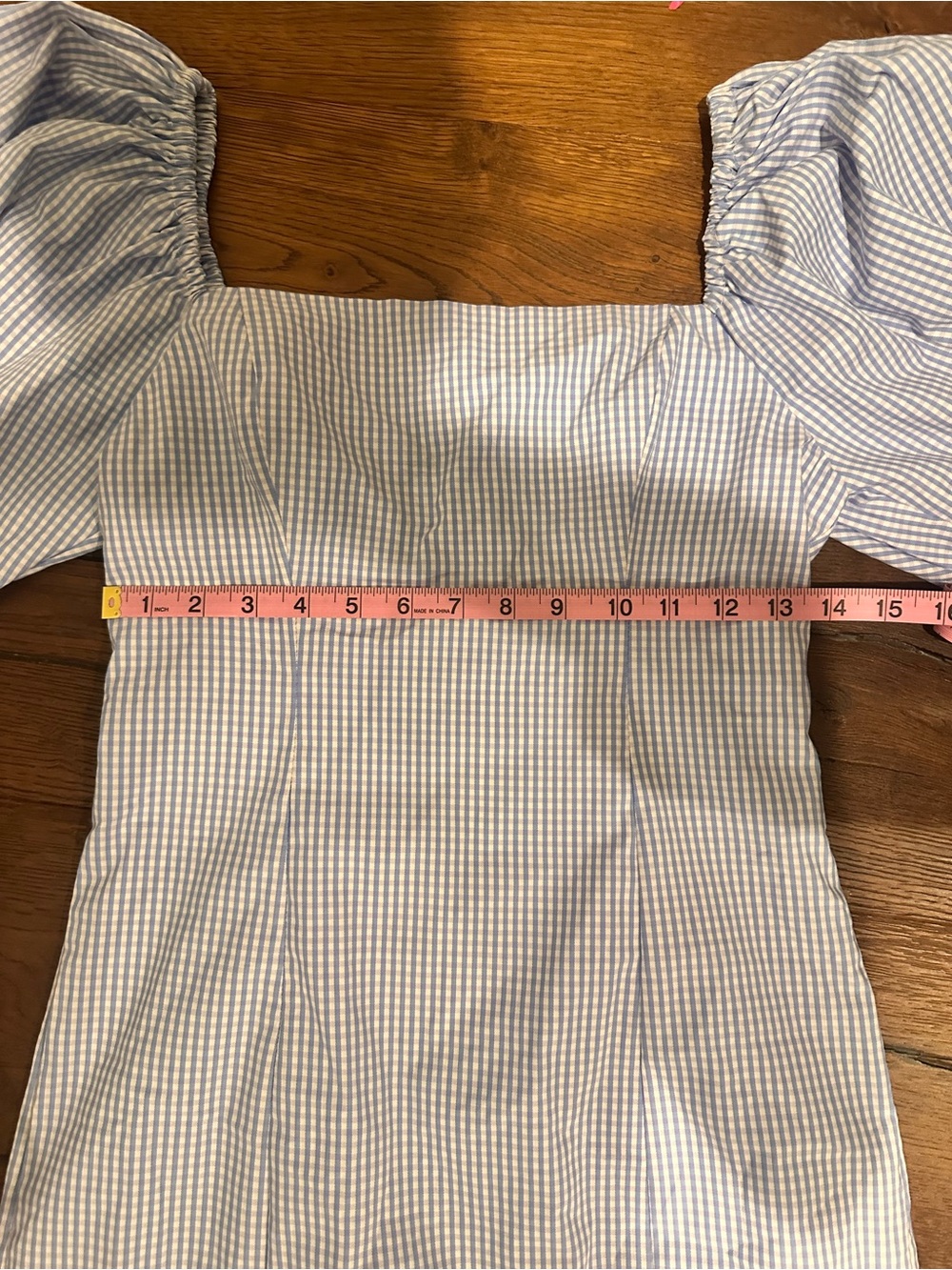 Forever21 Square Neck Puff-Sleeve Mini Dress in Light Blue Gingham Small - Picture 13 of 15